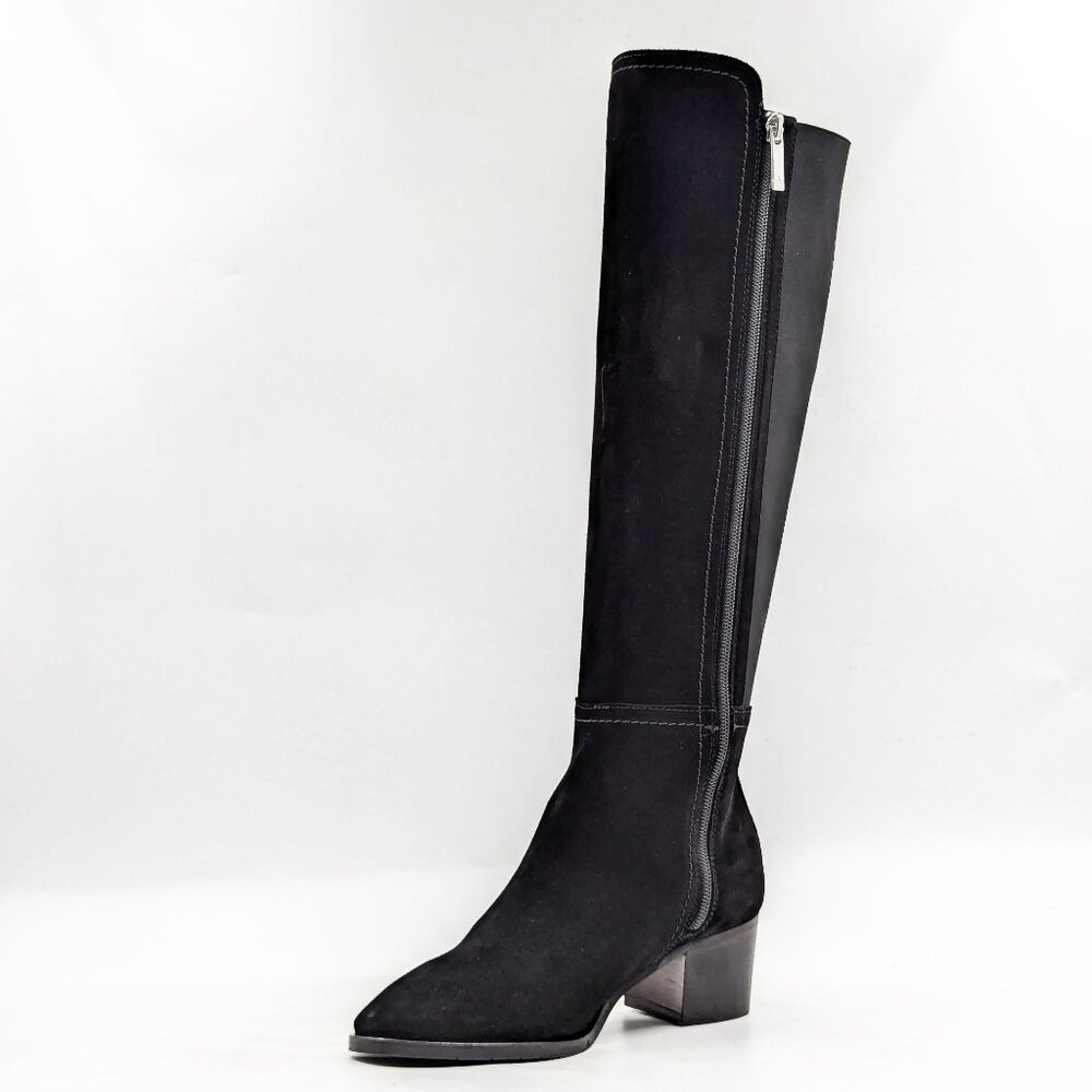 Aquatalia Women Nova Black Suede Stretch Panel Dress Office Knee Boots size 6.5 - Picture 3 of 10